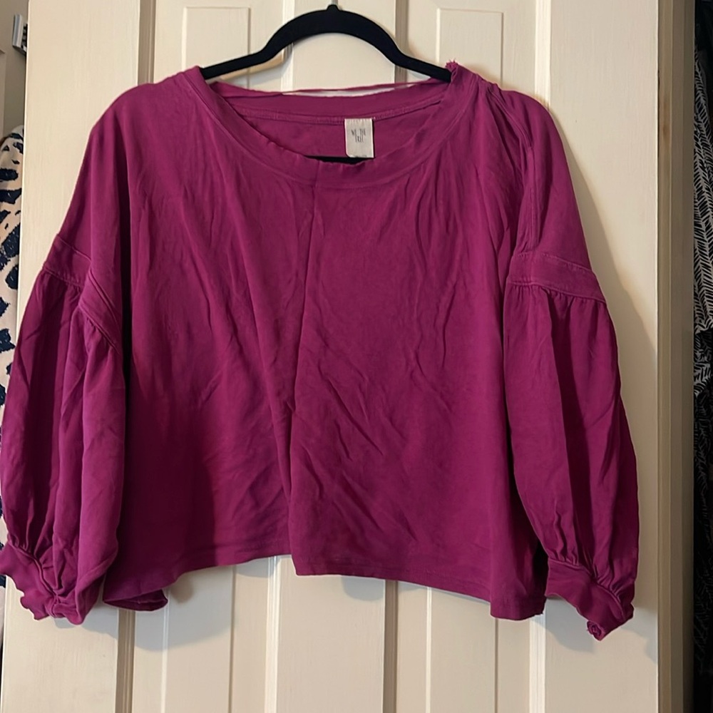 Pink Balloon-Sleeve Cropped Top